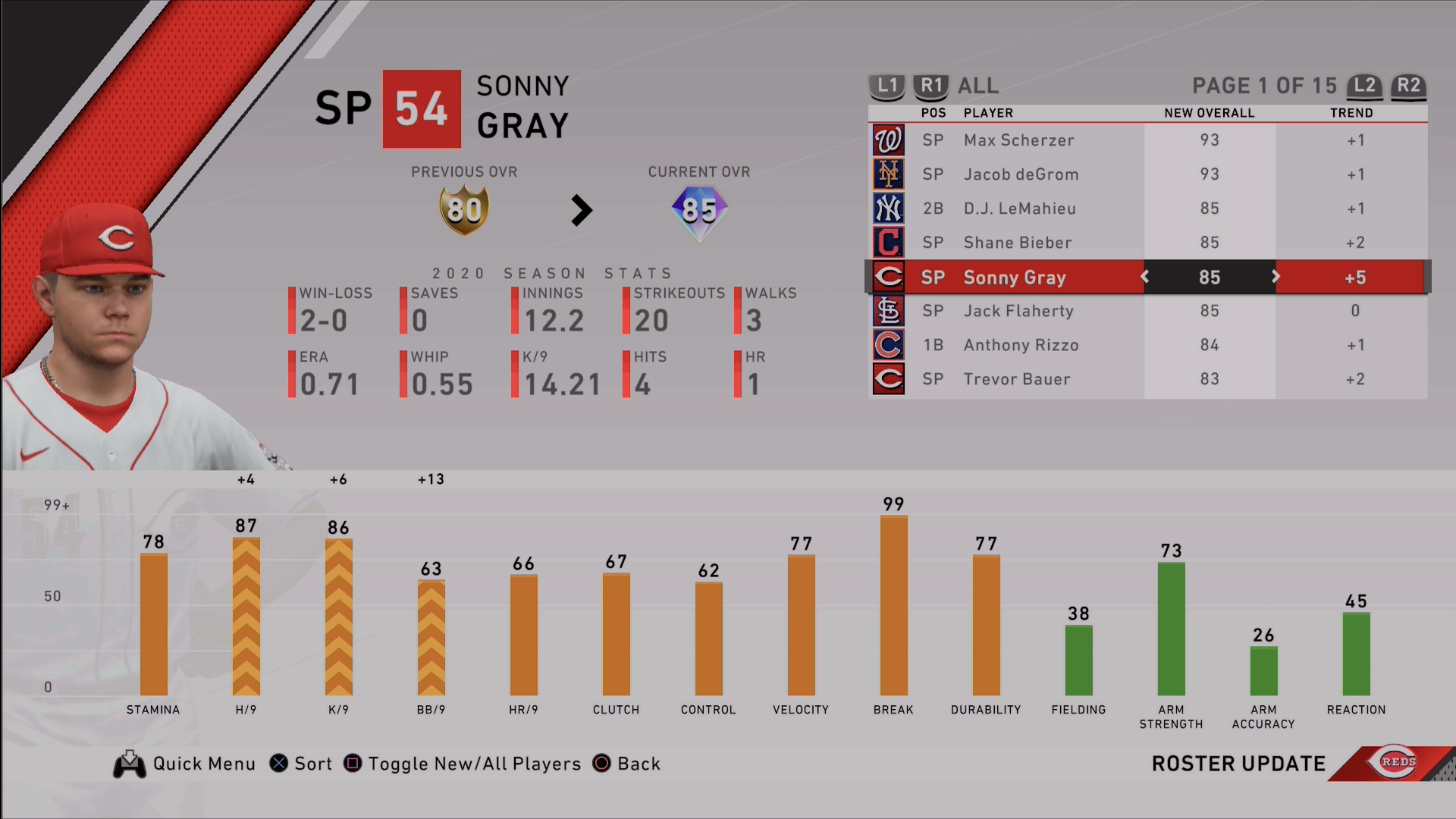 mlb the show 20 ratings boost sonny gray diamond