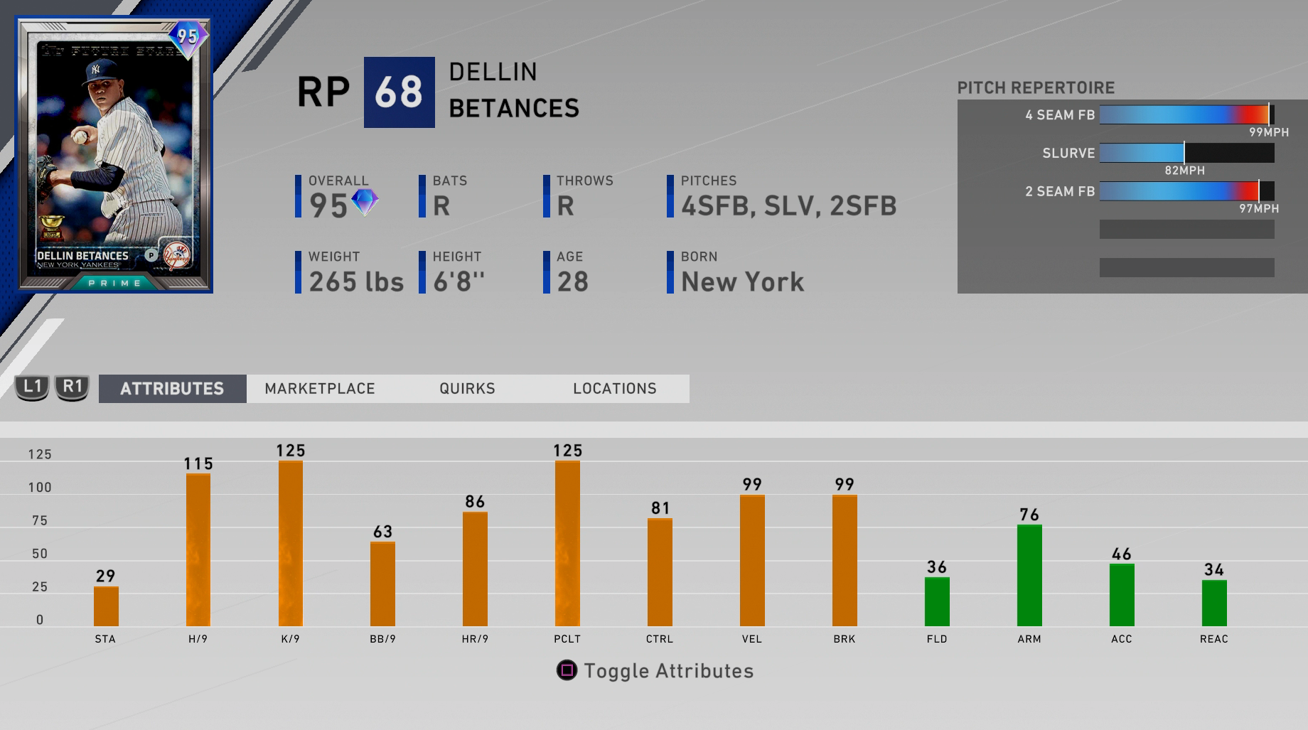 mlb the show 20 prime dellin betances ratings