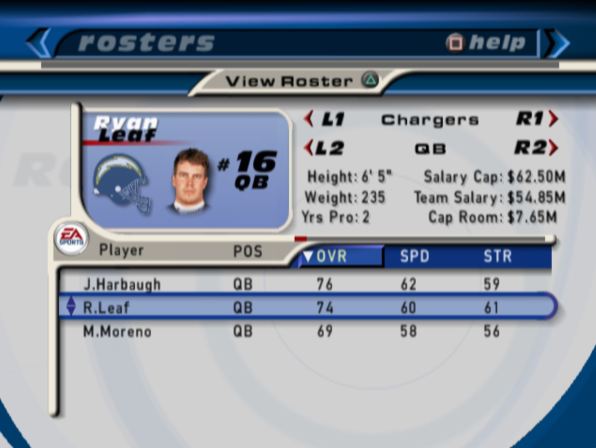 madden 2001 ryan leaf