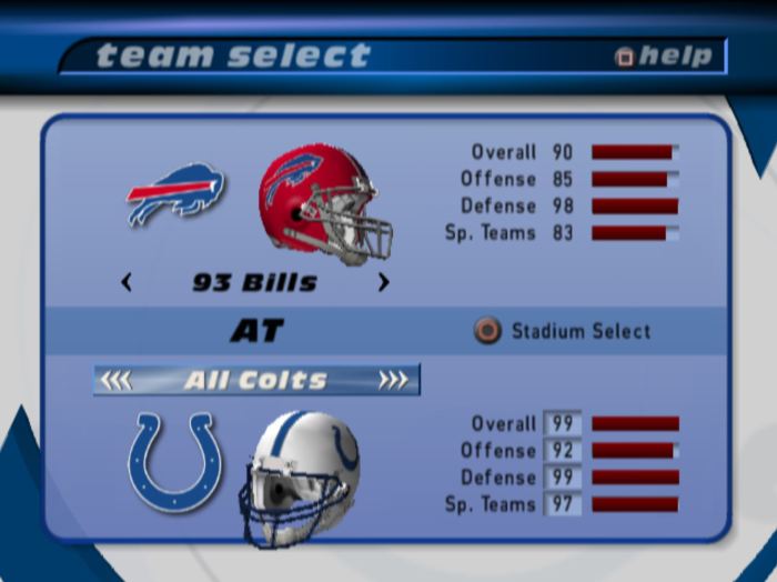 madden nfl 2001 team select