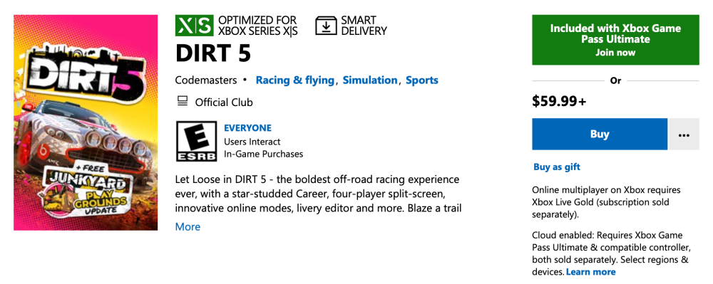 dirt 5 on xbox game pass