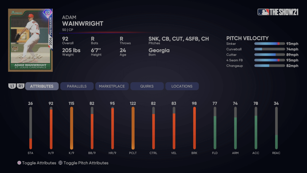 Headliners Set 6 Postseason Adam Wainwright MLB The Show 21