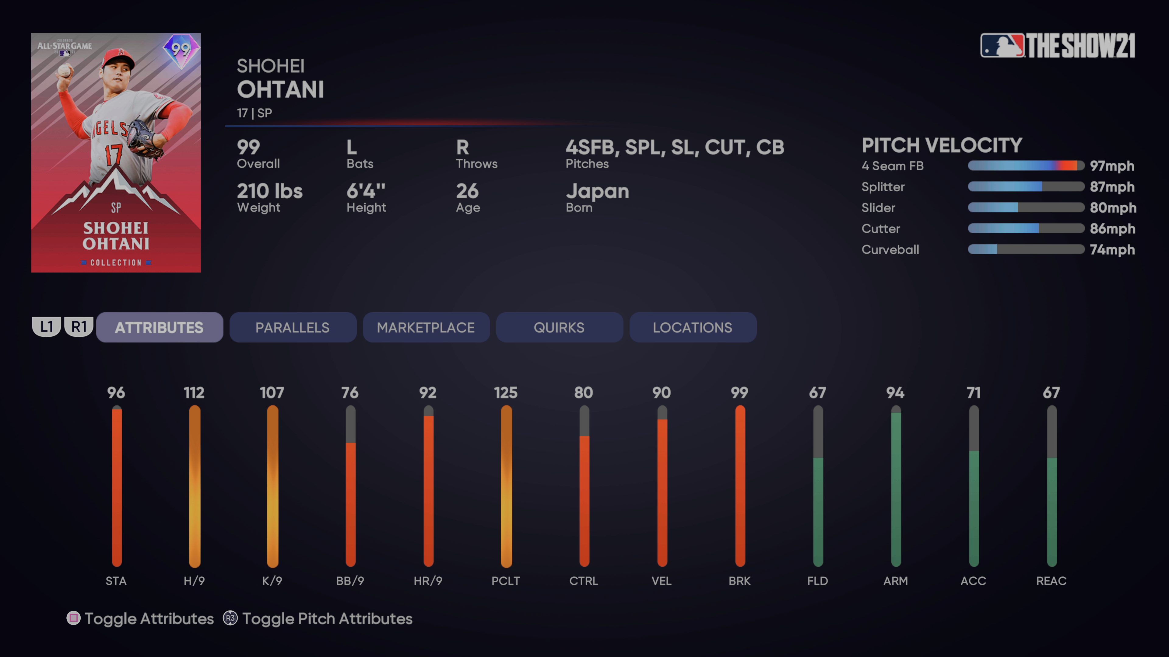 mlb the show 21 shohei ohtani pitcher ratings