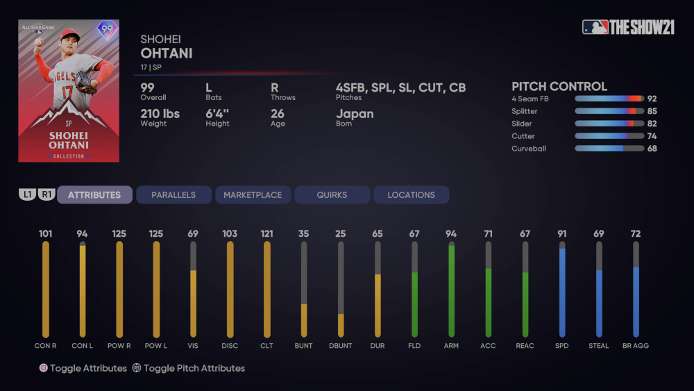 mlb the show 21 shohei ohtani hitter ratings