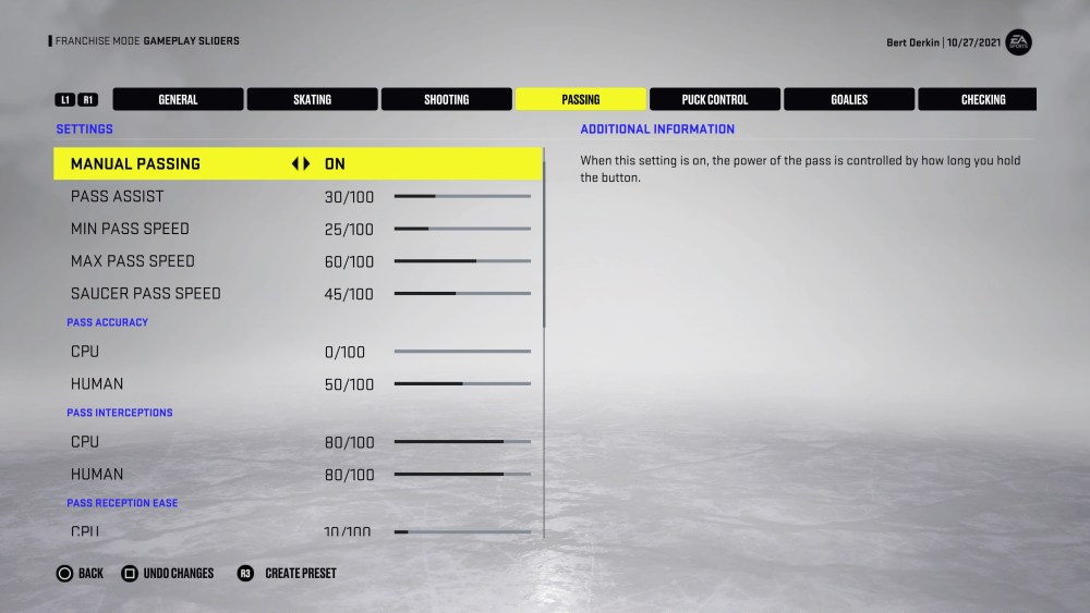 NHL 22 sliders