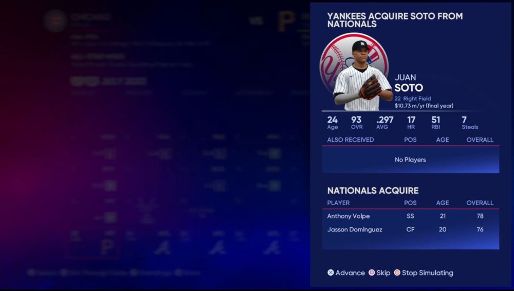 MLB The Show 22 franchise mode trade logic