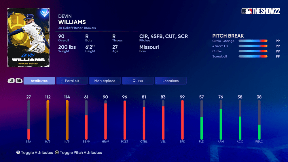 MLB The Show 22 Devin Williams FotF