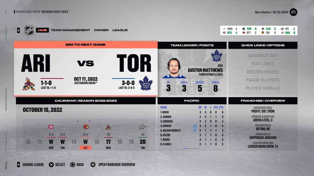 NHL 23 franchise mode