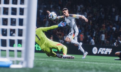 EA FC key art showing a player lobbing the Goalkeeper