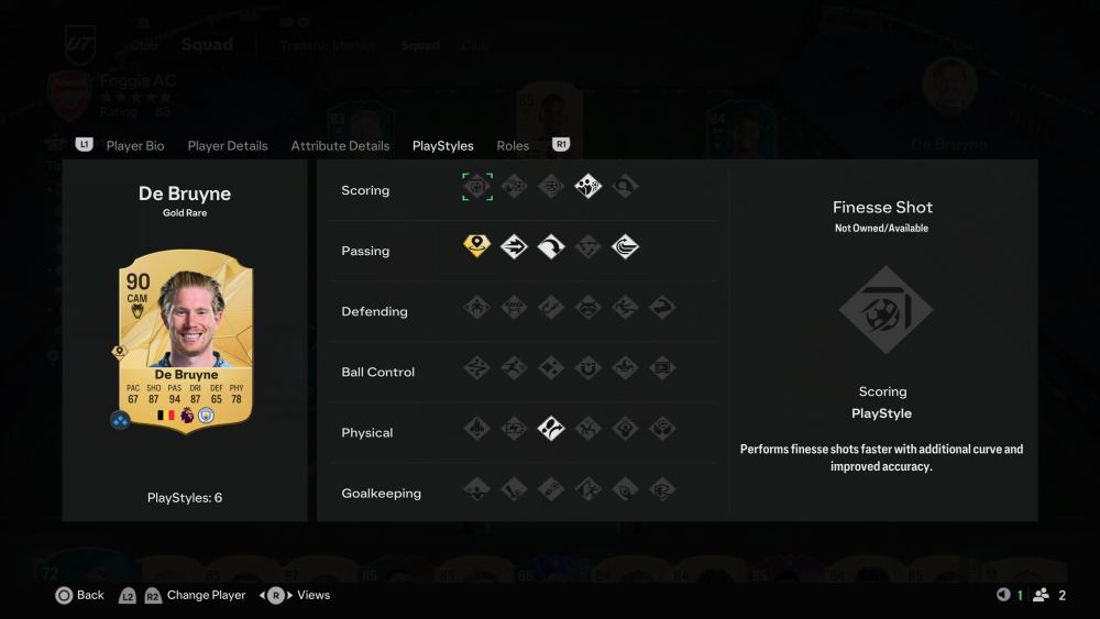 Kevin De Bruyne's playstyles screen in EA Fc 25.